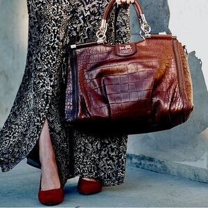 NWT Luxury Coach Madison Pinnacle limited edition espresso Croc Leather Satchel